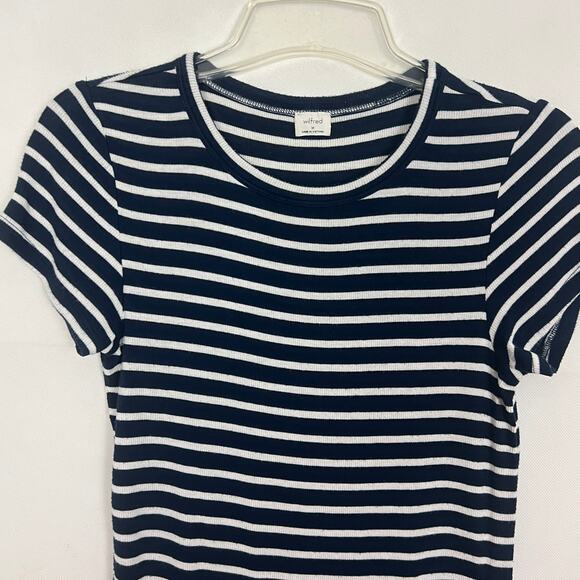 Aritzia Wilfred Striped Blue & White Ribbed Top Size Medium - Picture 3 of 7